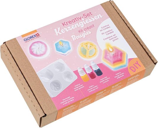 Kreativ-Set Kerzengießen | Komplettset zum Kerzen selber machen | Wachs, Gießform mit 4 Motiven, Docht & 3 Farben | DIY Bastelset mit Anleitung