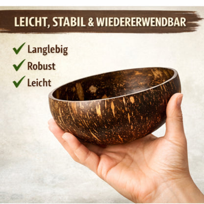 Kokosnuss Schalen-Set (2 Schalen + 2 Löffel) – Handgemachte Kokosnussschalen – Nachhaltige Müslischalen & Smoothie Bowls