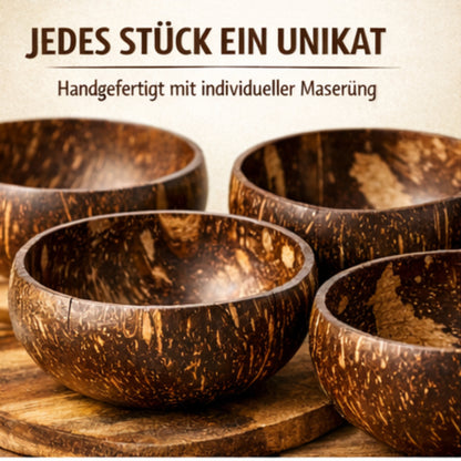 Kokosnuss Schalen-Set (2 Schalen + 2 Löffel) – Handgemachte Kokosnussschalen – Nachhaltige Müslischalen & Smoothie Bowls