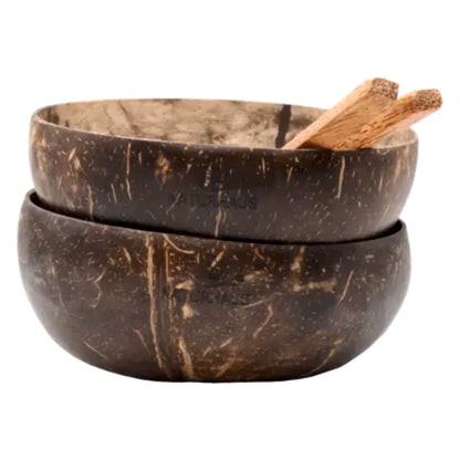 Kokosnuss Schalen-Set (2 Schalen + 2 Löffel) – Handgemachte Kokosnussschalen – Nachhaltige Müslischalen & Smoothie Bowls