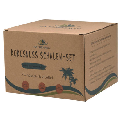 Kokosnuss Schalen-Set (2 Schalen + 2 Löffel) – Handgemachte Kokosnussschalen – Nachhaltige Müslischalen & Smoothie Bowls