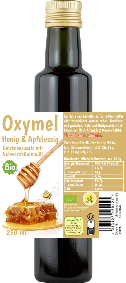 Bio Oxymel Schwarzkümmelöl 250 ml Getränkezusatz mit Honig & Apfelessig Sauerhonig