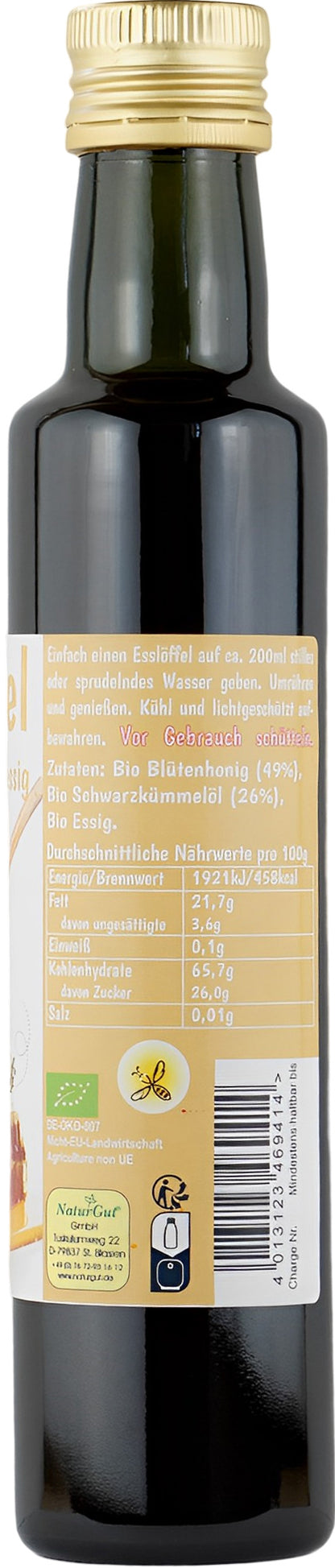 Bio Oxymel Schwarzkümmelöl 250 ml Getränkezusatz mit Honig & Apfelessig Sauerhonig