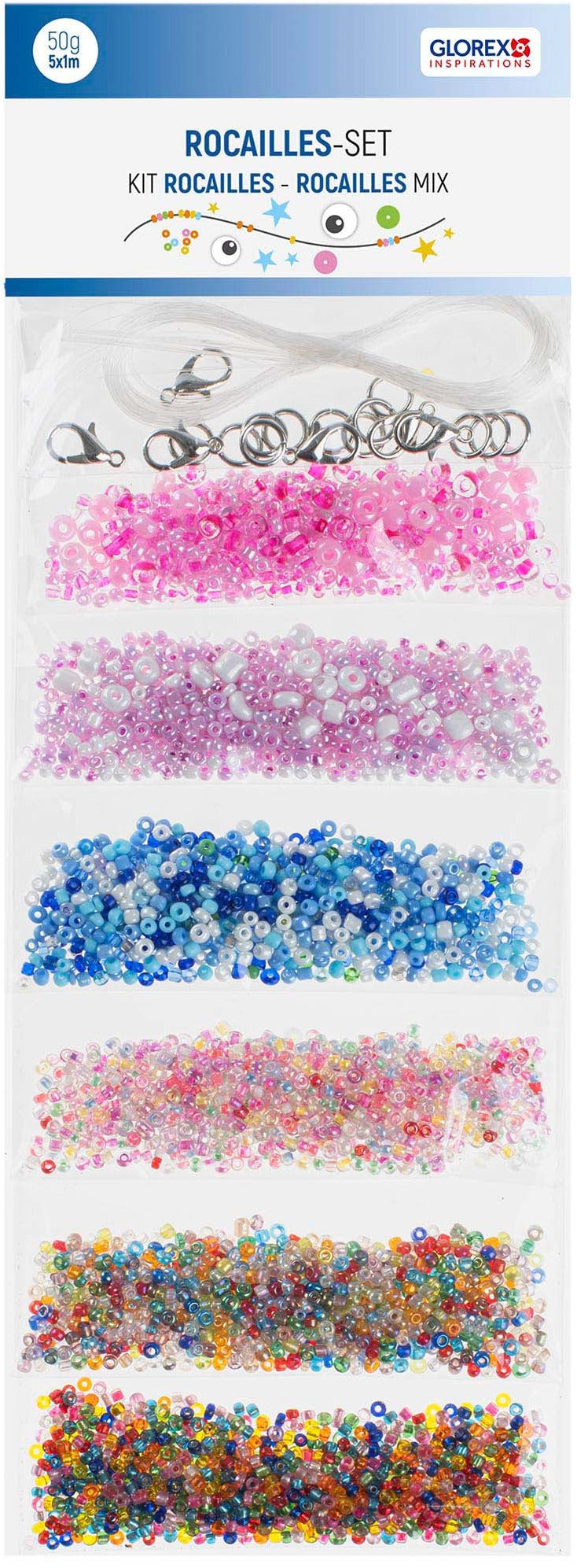 NaturGut Perles de rocaille Set 2,6 mm | Perles de bijouterie assorties 6 fois avec cordon et fermoirs | Kit de bricolage pour bracelets, colliers, pendentifs, bracelets d'amitié et fabrication de bijoux DIY