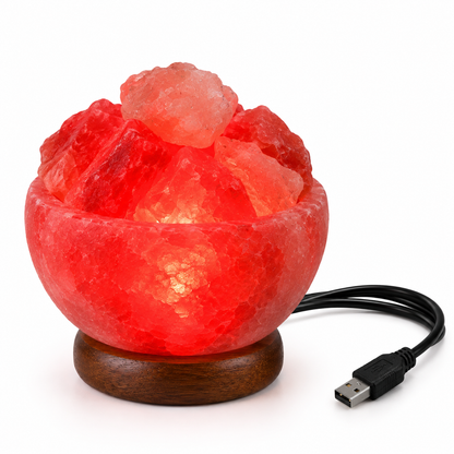 Dekorative Kristallsalzlampe in kleiner Feuerschalenform mit LED