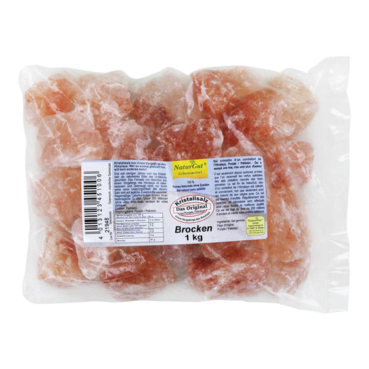 Kristallsalz Brocken 1kg aus einem Vorgebirge des Himalaya im Polybeutel