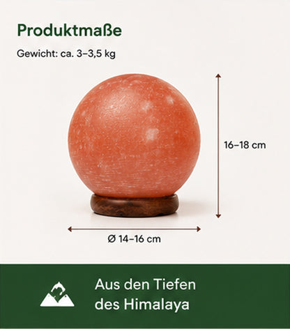 NaturGut Kristallsalz-Lampe Kugel 3–5 kg mit Elektrik & Holzsockel | Runde Himalaya Salzlampe | Handgefertigte Salzkristall-Lampe | Warmes Ambiente Licht für Wohnzimmer, Schlafzimmer, Yoga & Meditation