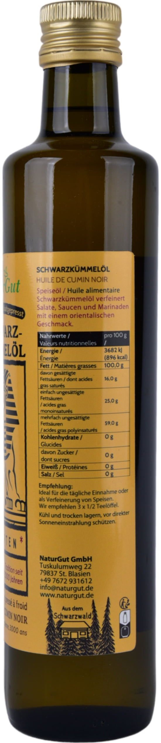 Schwarzkümmelöl 500ml Nigella sativa aus Ägypten Schwarzkümmelöl-konventionell-Kaltgepresst