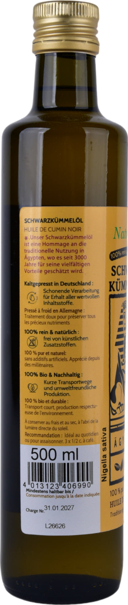 Schwarzkümmelöl 500ml Nigella sativa aus Ägypten Schwarzkümmelöl-konventionell-Kaltgepresst