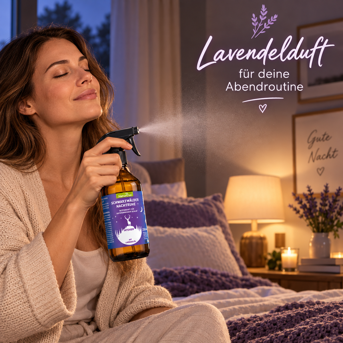 Schwarzwälder Nachtruhe Intensiv Spray 250 ml | Lavendel Raumspray mit echtem Lavendelöl | Duftspray für Schlafzimmer & Abendroutine | Entspannender Lavendelduft