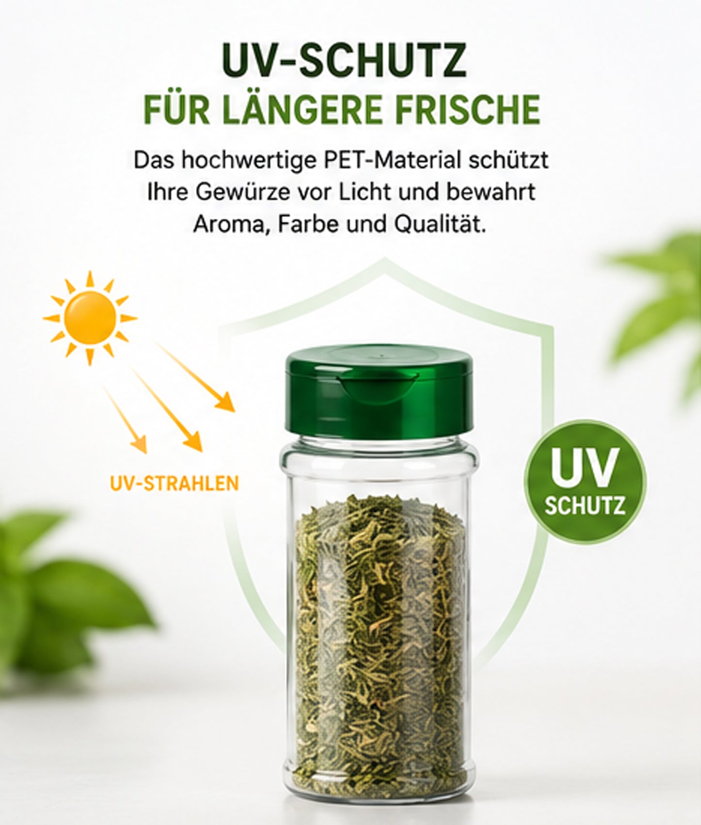 Gewürzdosen 10x100 ml mit Streuverschluss & UV-Schutz – PET Gewürzgläser BPA-frei – Gewürzbehälter für Küche, Kräuter, Gewürze & Vorrat – Wiederverwendbar & Aromaschutz