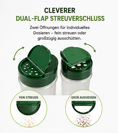 Gewürzdosen 5x100 ml mit Streuverschluss & UV-Schutz – PET Gewürzgläser BPA-frei – Gewürzbehälter für Küche, Kräuter, Gewürze & Vorrat – Wiederverwendbar & Aromaschutz