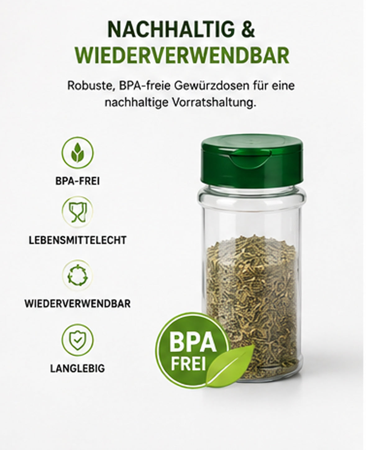 Gewürzdosen 10x100 ml mit Streuverschluss & UV-Schutz – PET Gewürzgläser BPA-frei – Gewürzbehälter für Küche, Kräuter, Gewürze & Vorrat – Wiederverwendbar & Aromaschutz
