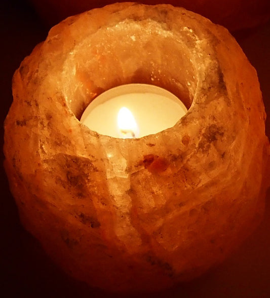 Crystal salt tealight holder from a foothill of the Himalayas/Pakistan Unique