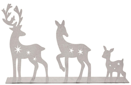 Deer group made of sheet steel, silver-colored 17x26x6cm