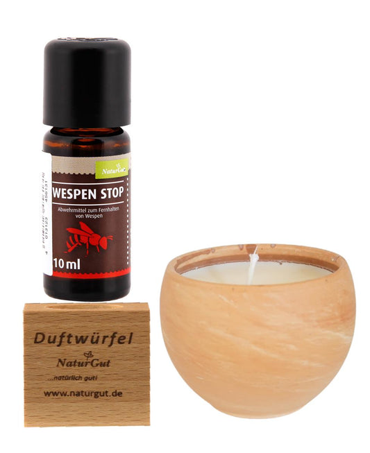 Set: Wespen-Stop Duftwürfel Rapswachskerze Zitronen-Eukalyptus Duft Citridiol PMD19