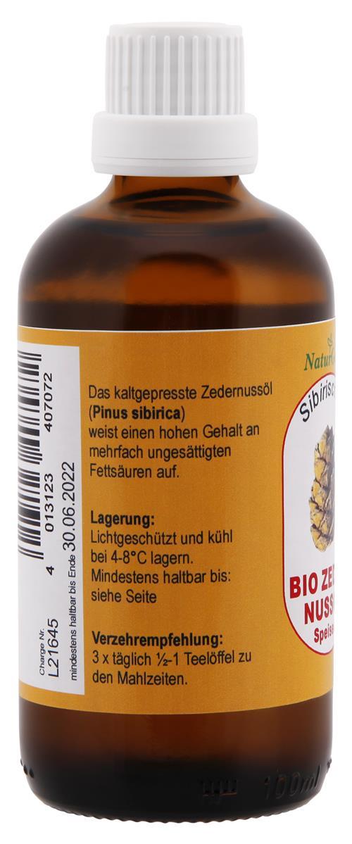 Huile de noix de cèdre bio (Pinus sibirica) 50 ml d'huile pressée à froid avec vitamine E